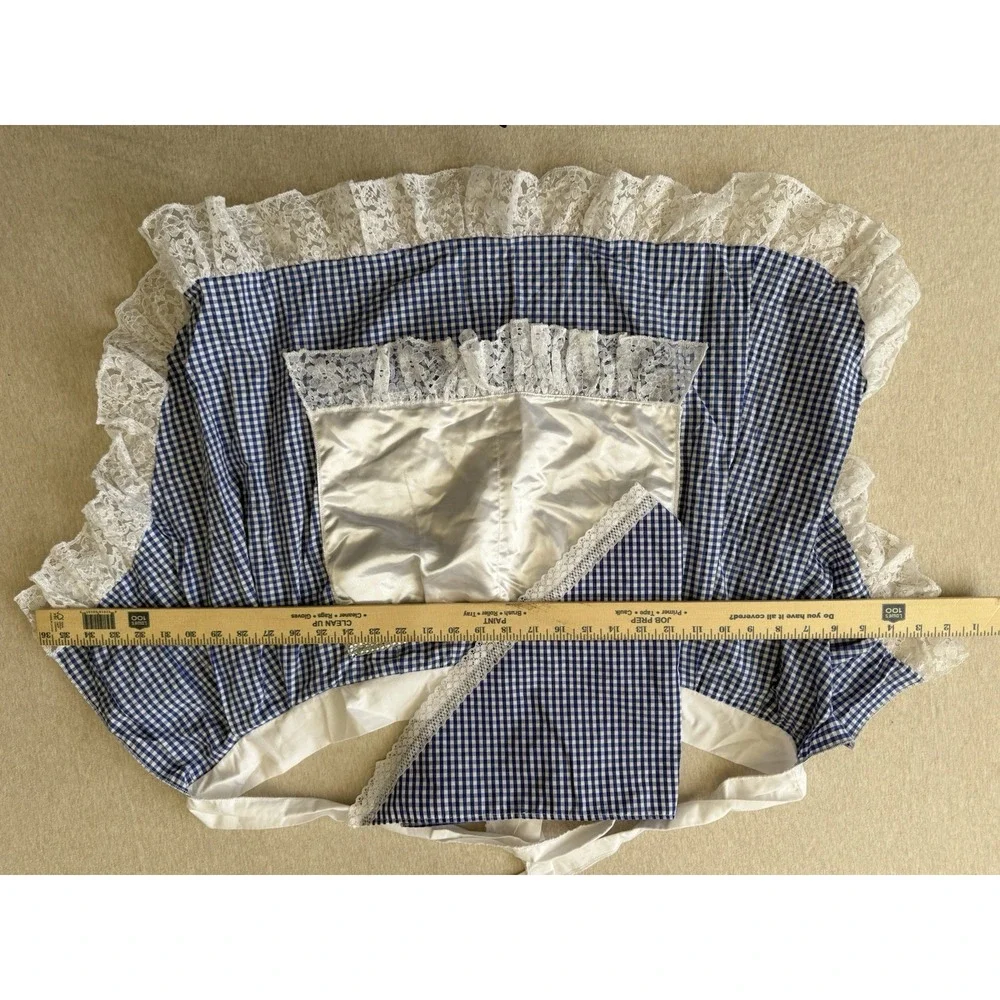 Blue Gingham Apron And Head Scarf